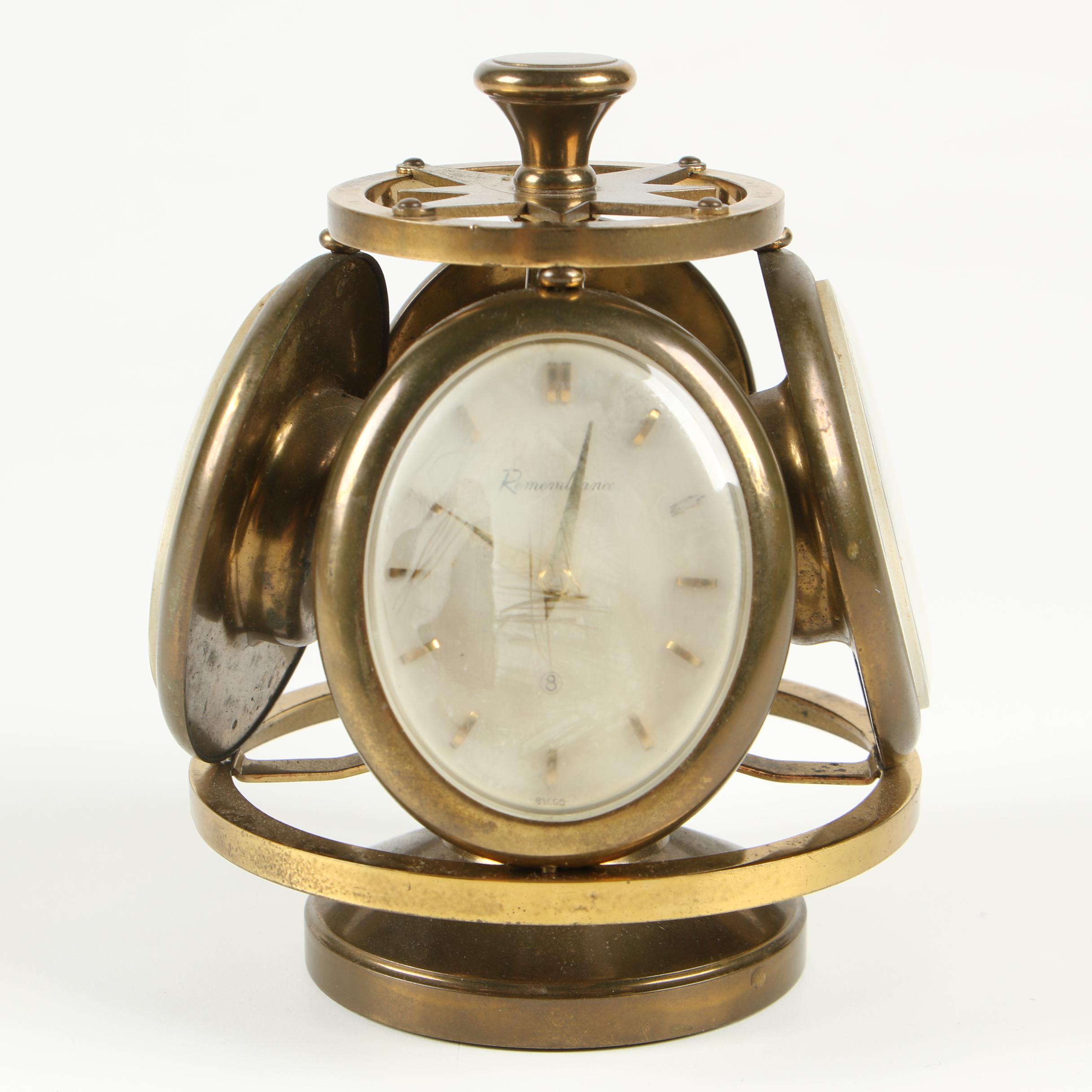 Swiss Remembrance Compendium Desk Clock, Mid-Century