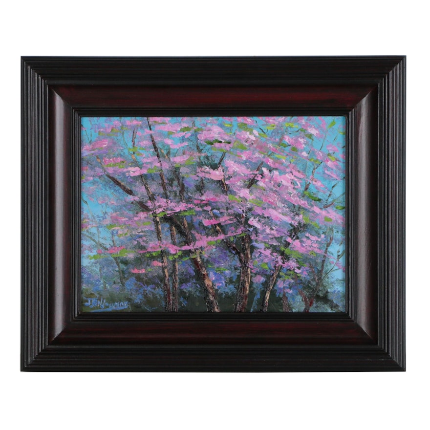 James Baldoumas Landscape Oil Painting "Cherry Blossoms"