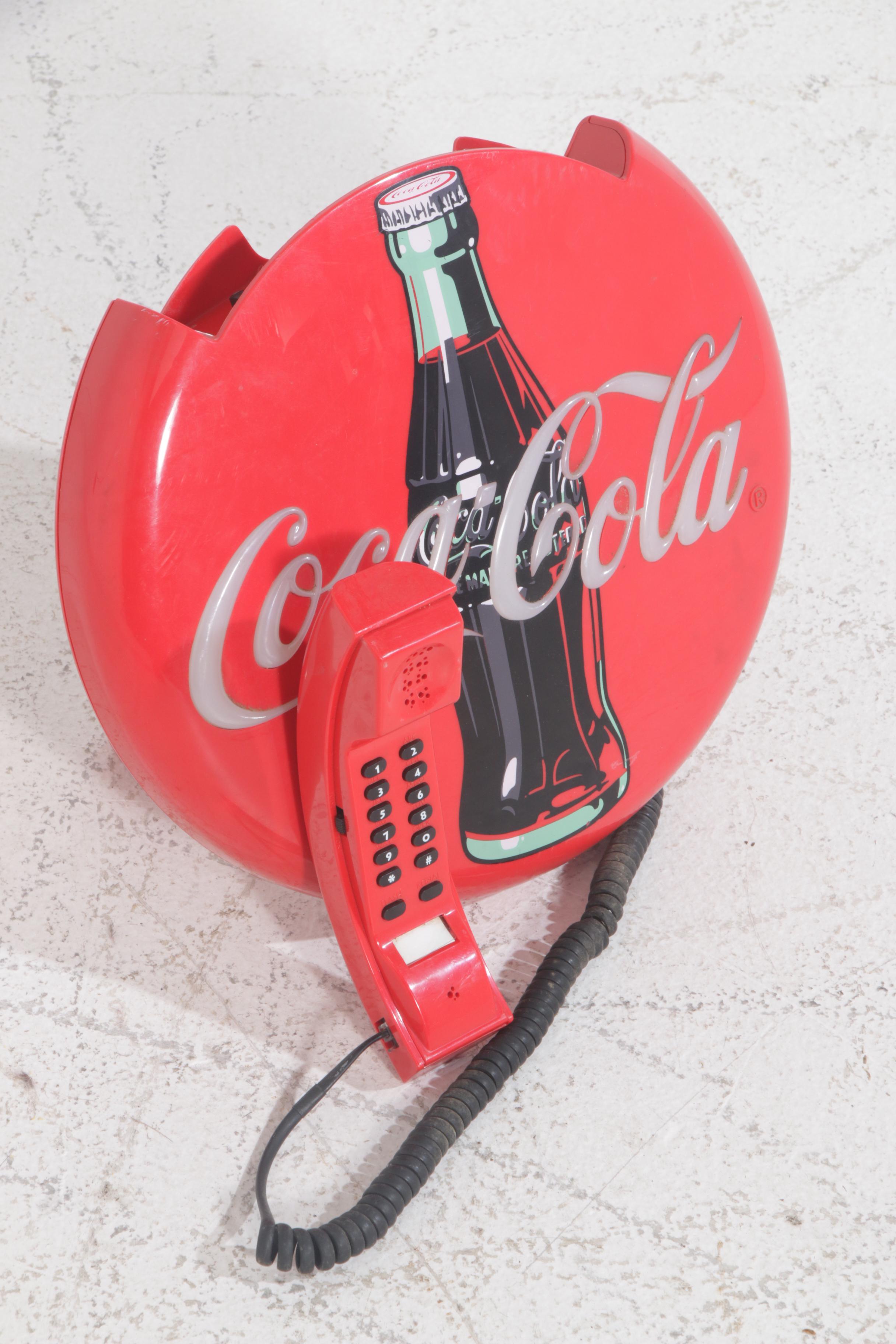 Coca-Cola Wall Phone and Crate with Other Advertising Containers, Vintage