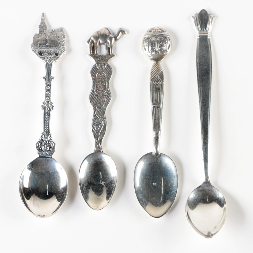 Egyptian 800 Silver Souvenir Spoons with Sterling Silver Spoons, Vintage