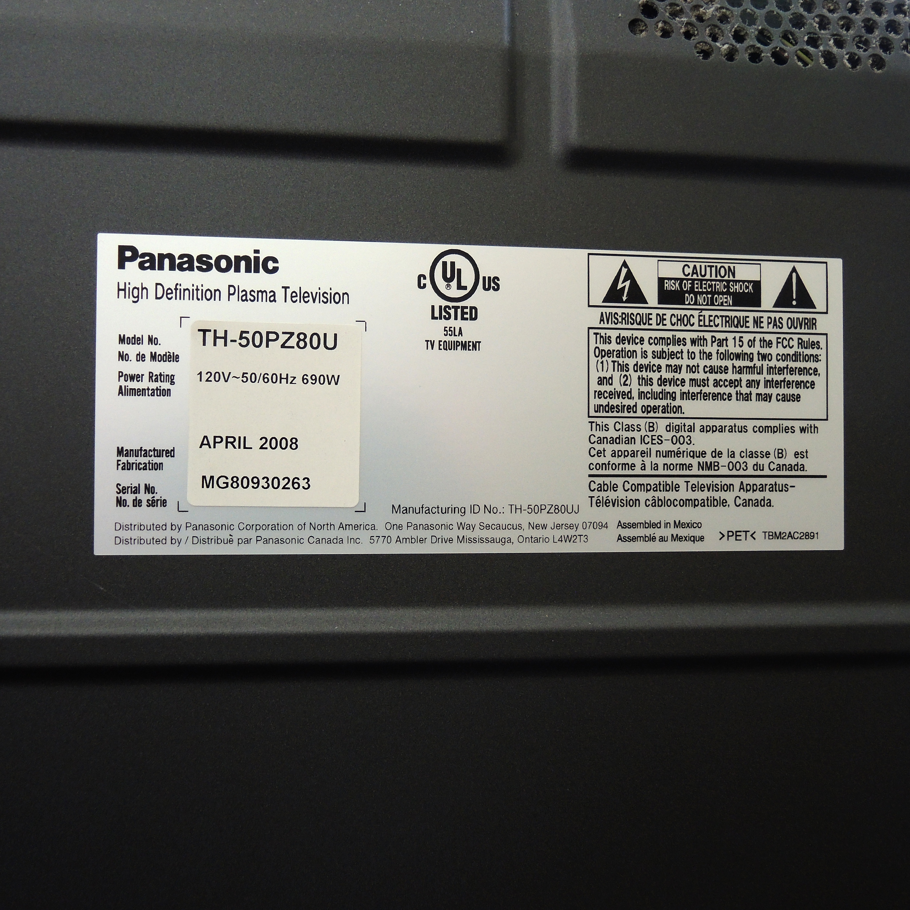 Panasonic Viera 50" 1080p Plasma TV and Yamaha Surround Sound Bar