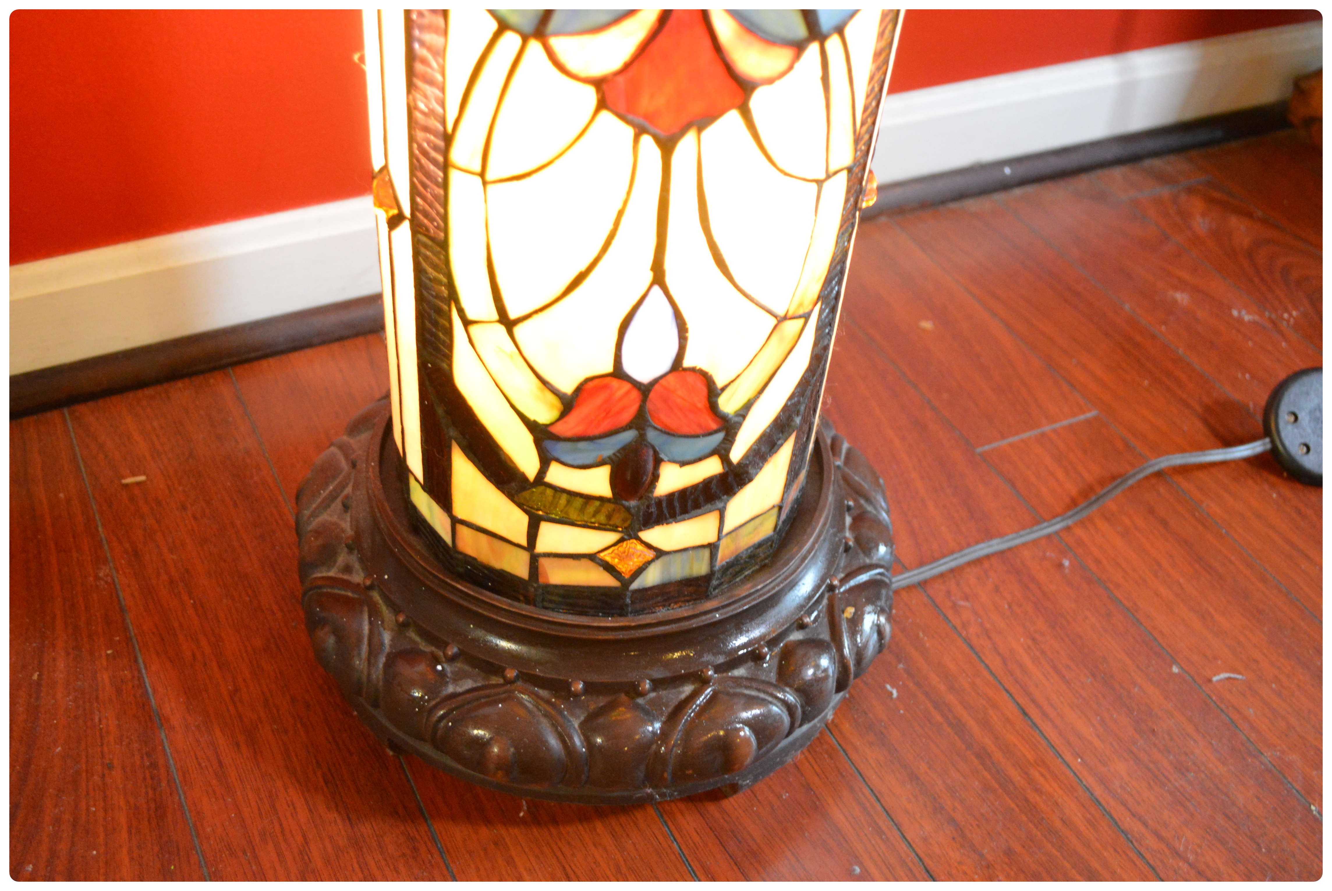Stained Glass Pedestal Floor Lamp, Late 20th Century