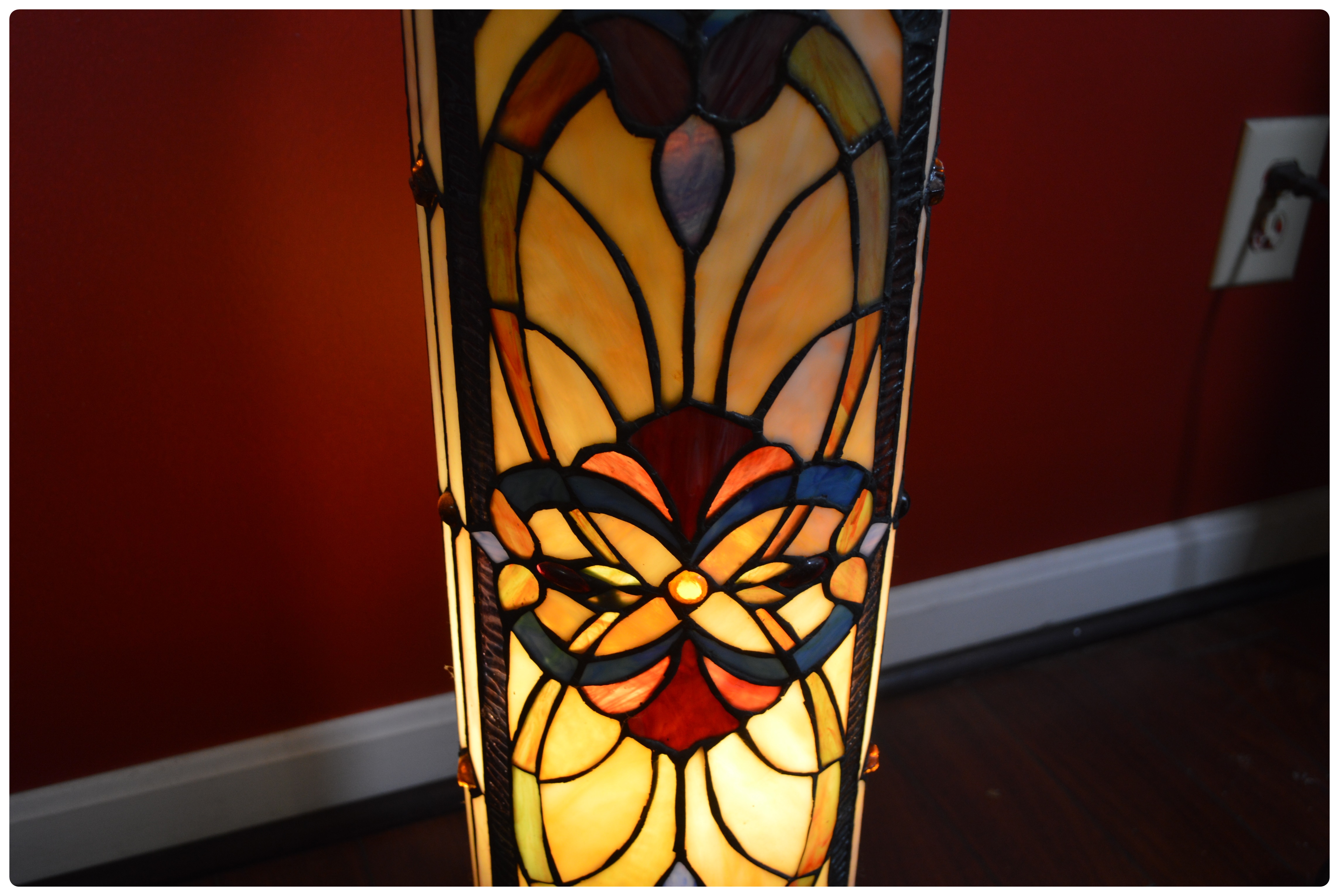 Stained Glass Pedestal Floor Lamp, Late 20th Century