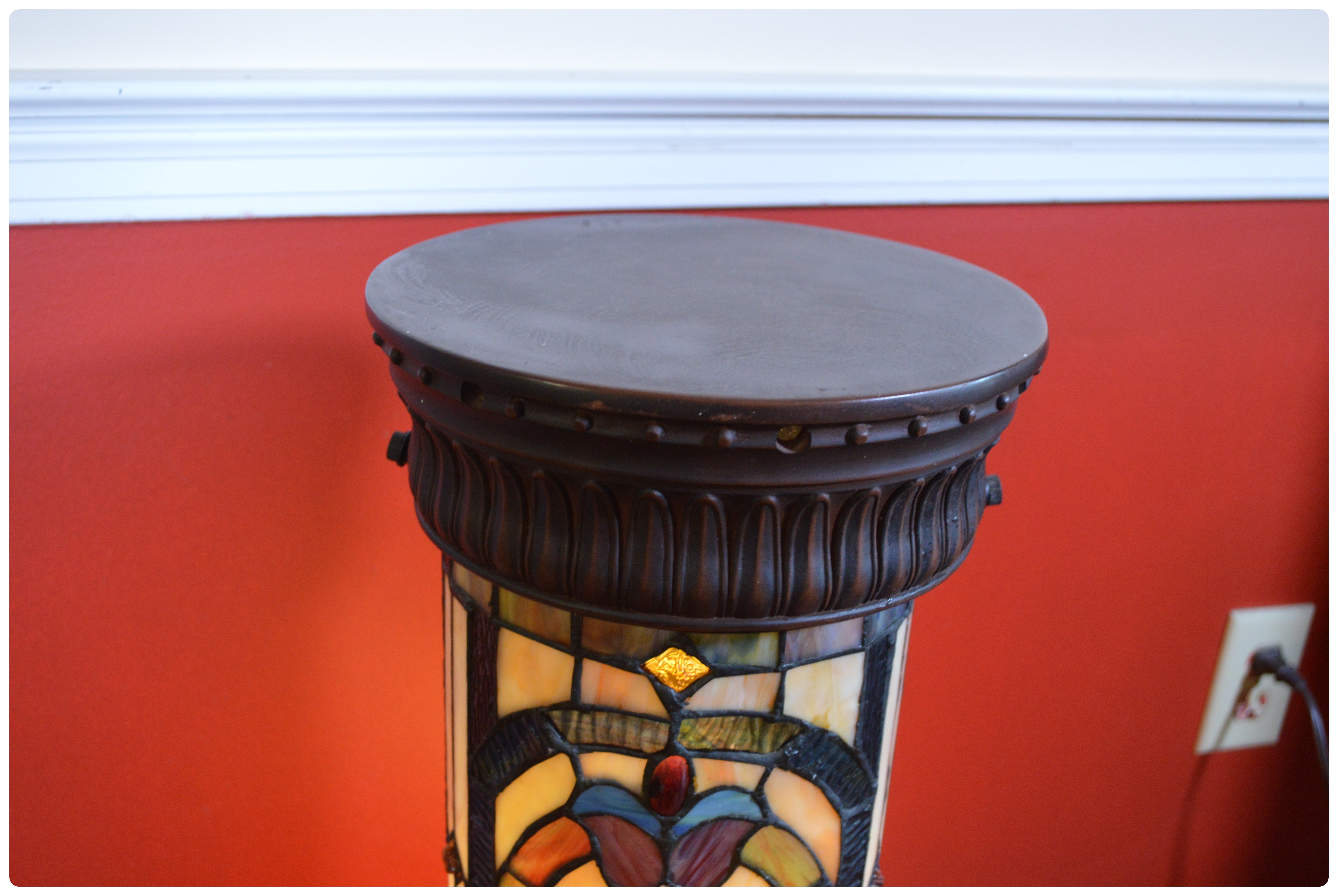 Stained Glass Pedestal Floor Lamp, Late 20th Century