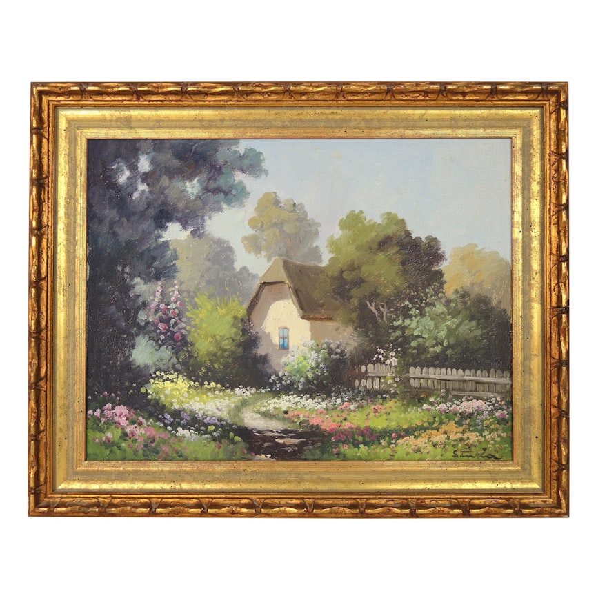 Oil Painting of Cottage, Mid to Late 20th Century
