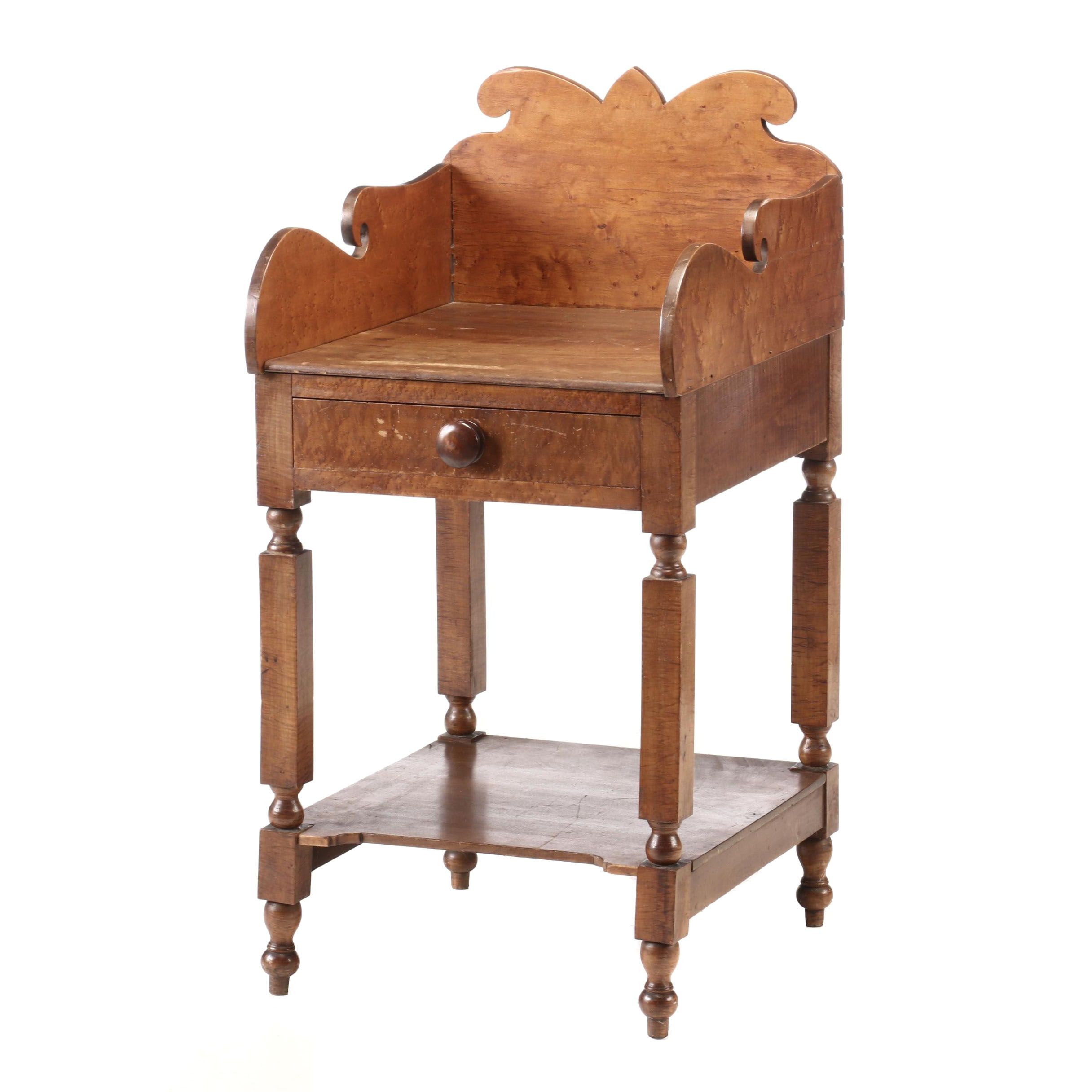 American Empire Tiger Maple, Bird's-Eye Maple and Cherry Washstand, circa 1830