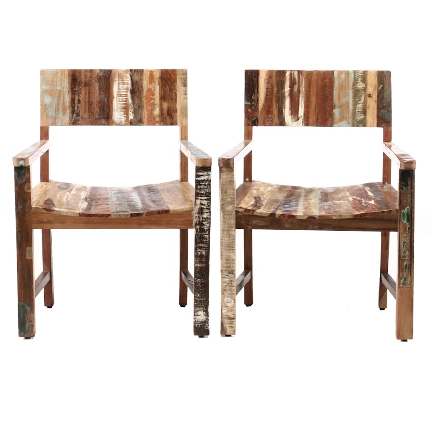 Pair of Contemporary Paint Distressed Armchairs