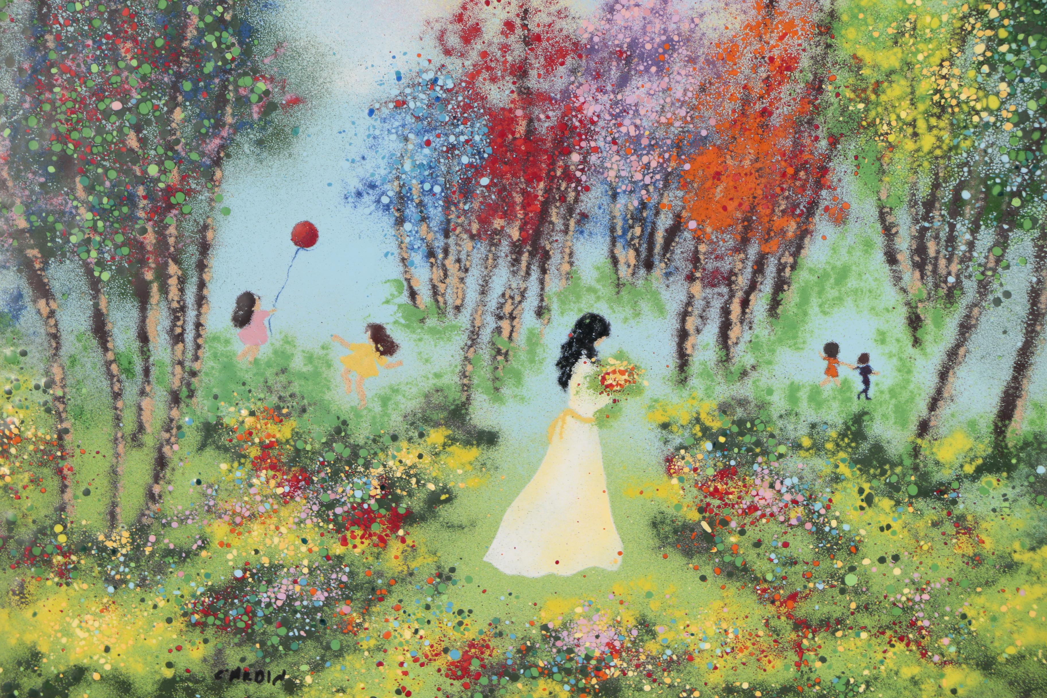 Louis Cardin Whimsical Enamel Painting on Copper