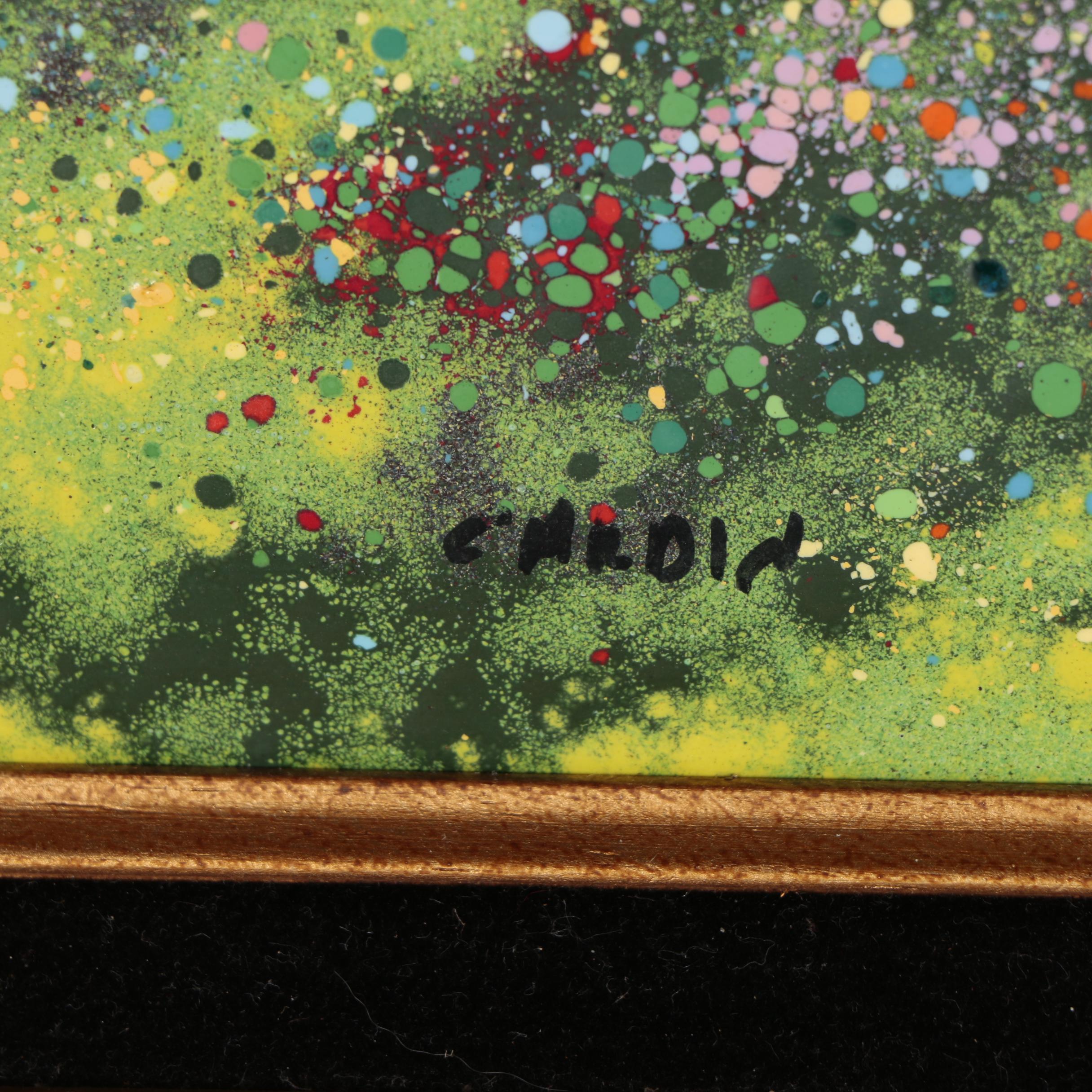 Louis Cardin Whimsical Enamel Painting on Copper
