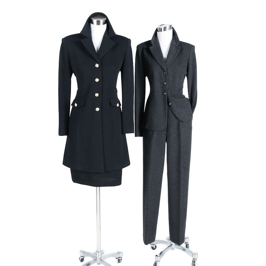 St. John Collection Charcoal Pantsuit and St. John Essentials Black Skirt Suit