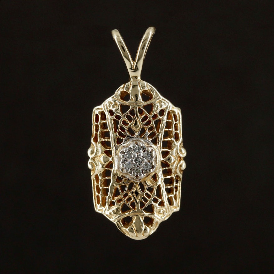 10K Yellow Gold Diamond Openwork Pendant