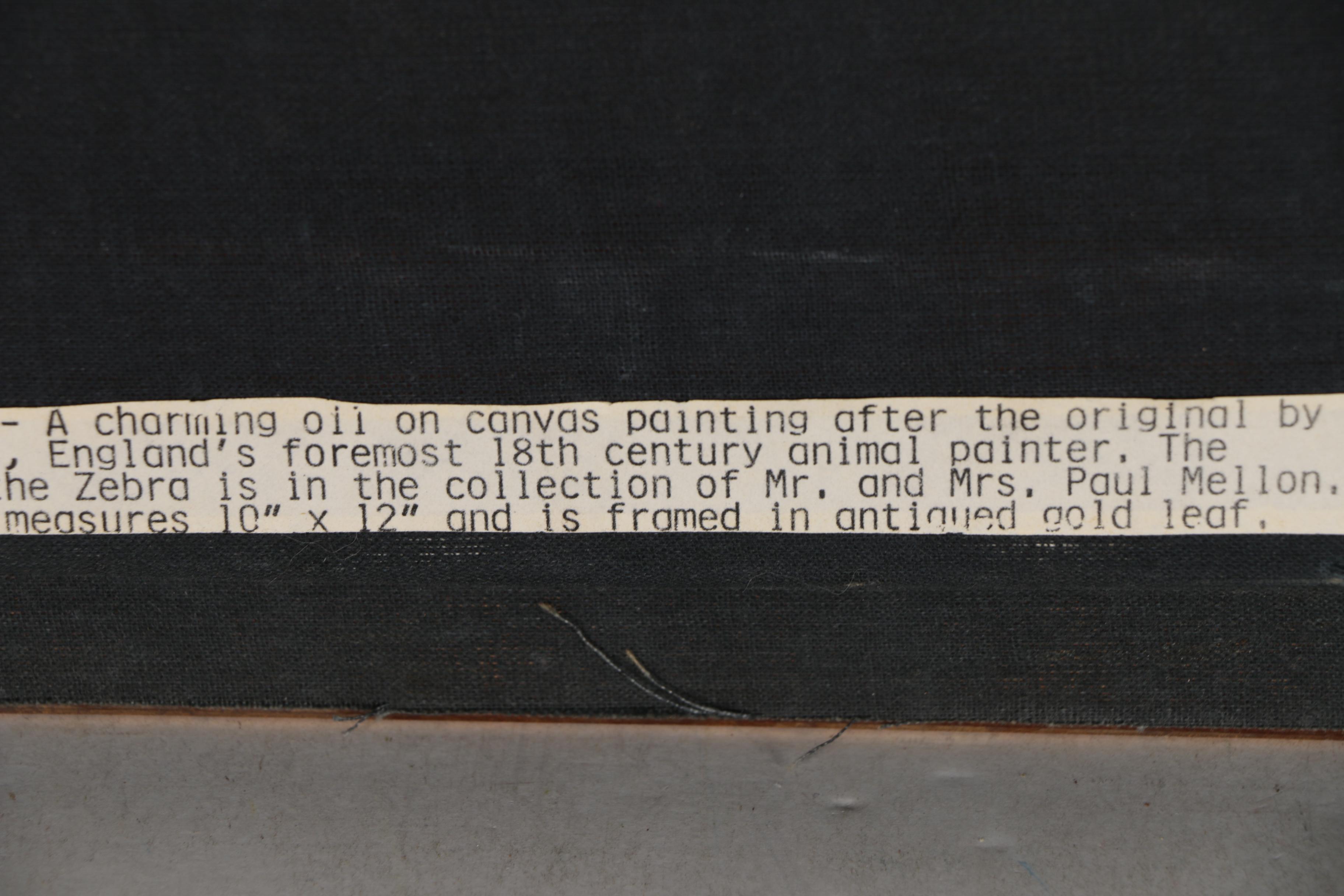 Oil Painting after George Stubbs "Zebra"