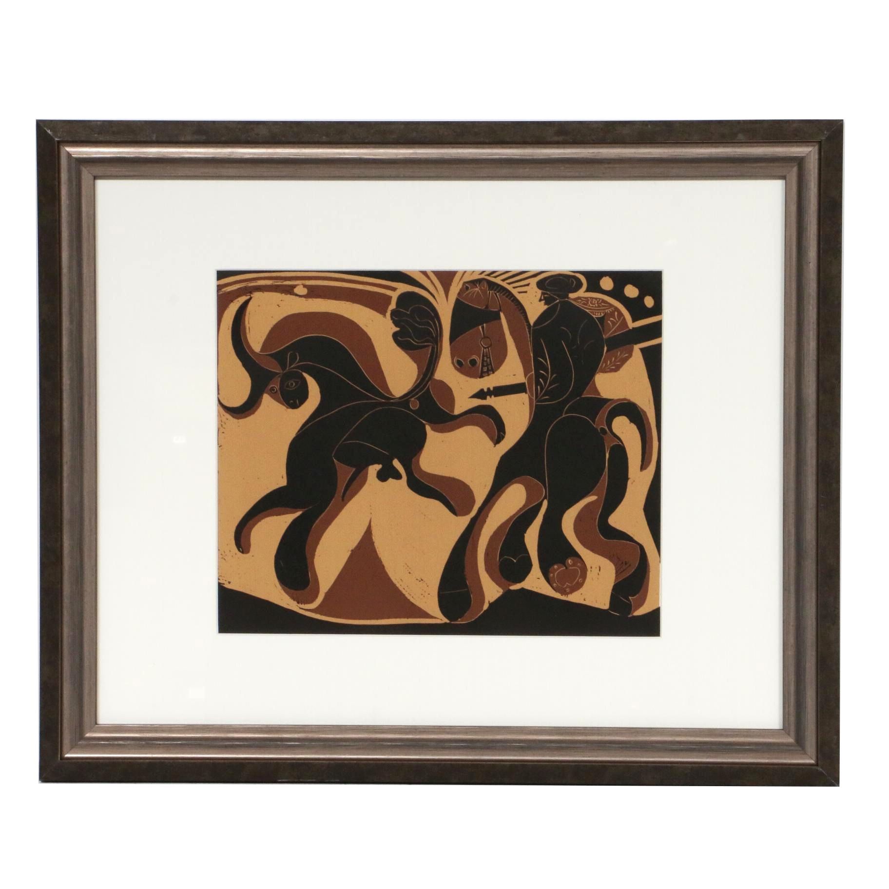 Pablo Picasso Linoleum Cut "Picador and Fleeing Bull", 1962