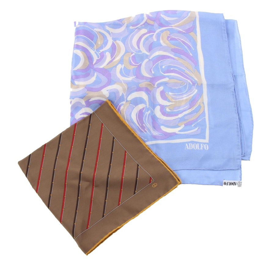 Gucci Silk Handkerchief and Adolfo Silk Scarf