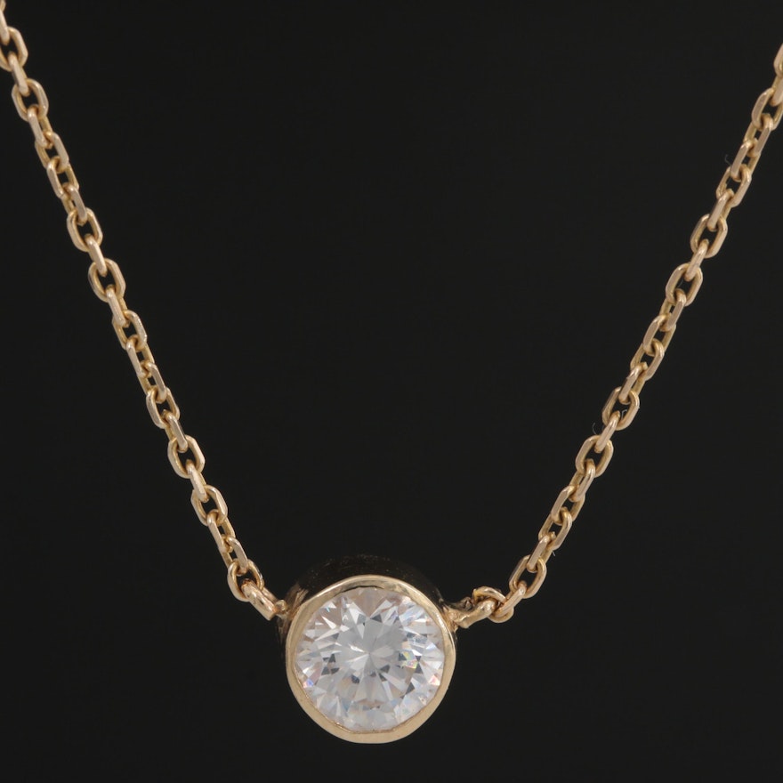 14K Yellow Gold Cubic Zirconia Pendant Necklace