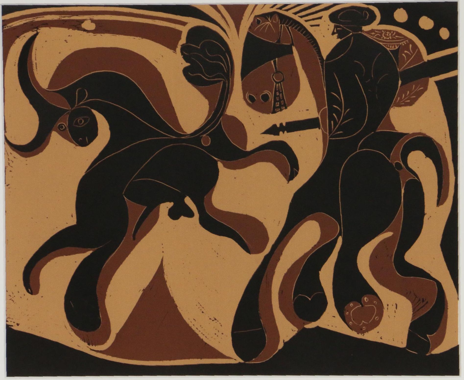 Pablo Picasso Linoleum Cut "Picador and Fleeing Bull", 1962