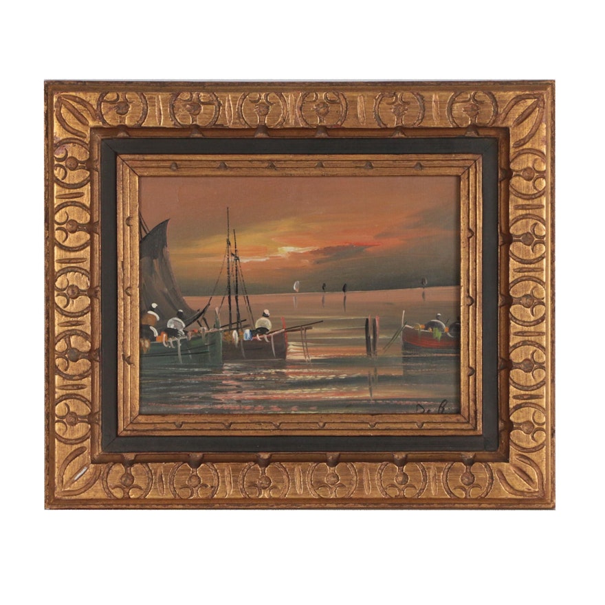 Oil Painting of Harbor Scene