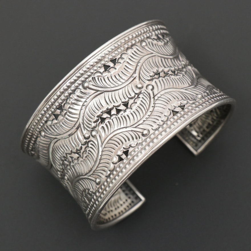 Tooled Sterling Silver Openwork Cuff Bracelet