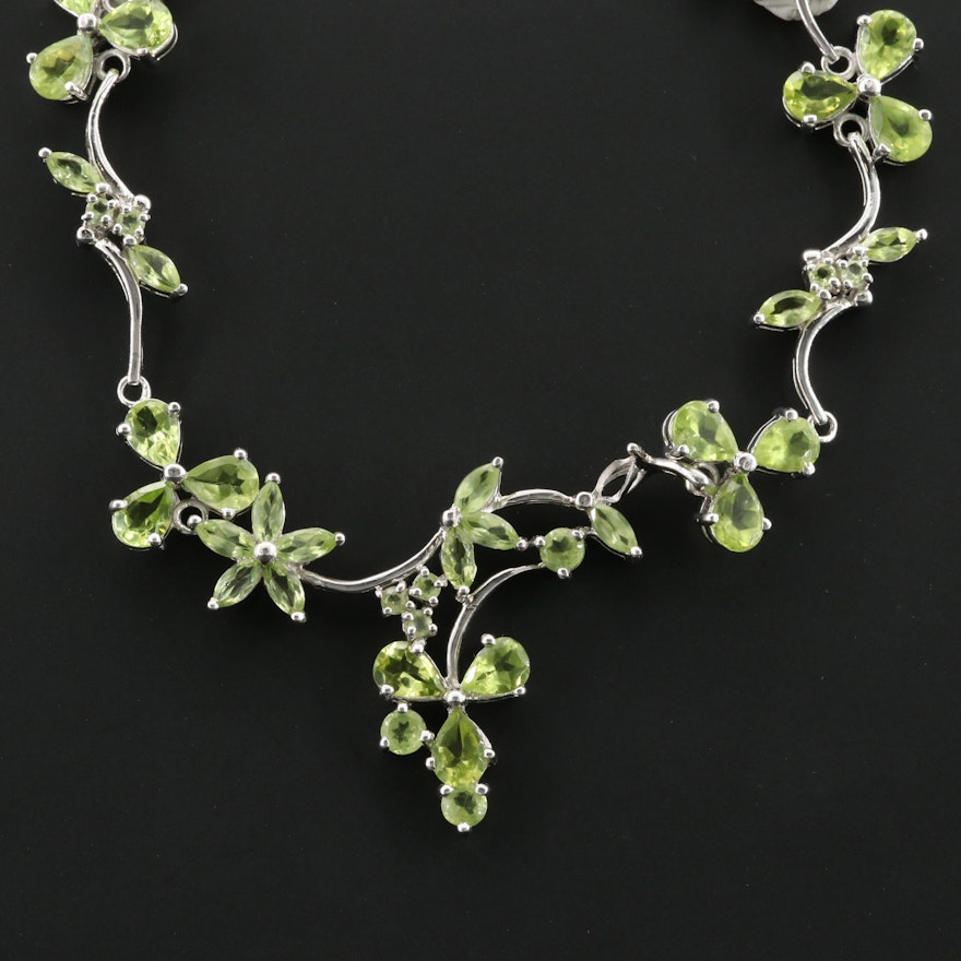 Sterling Silver Peridot Floral Necklace