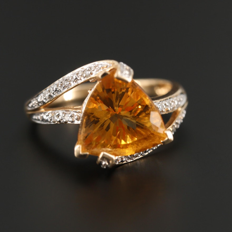 14K Yellow Gold Citrine and Diamond Ring