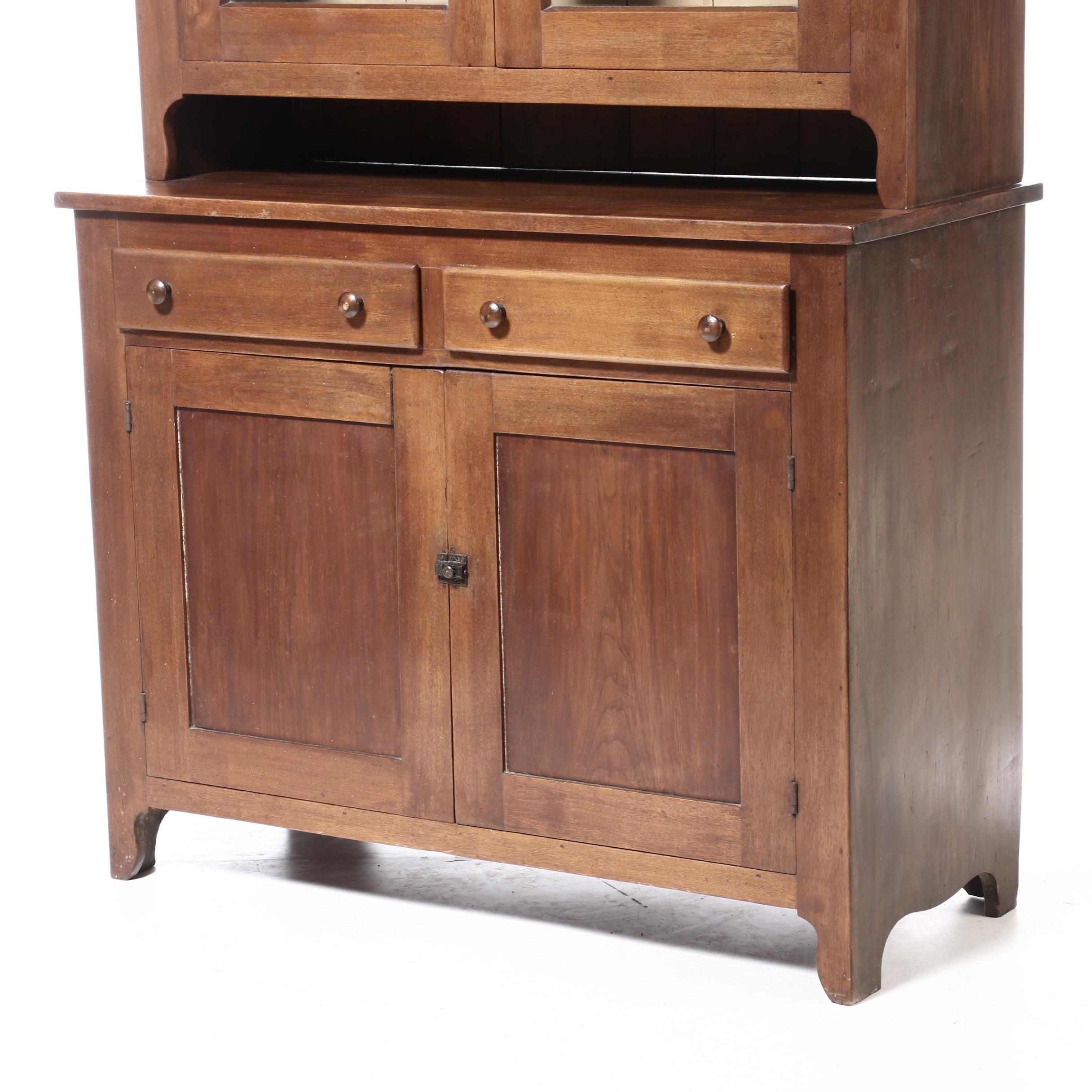 American Walnut and Pine Stepback Cupboard, Mid-19th Century