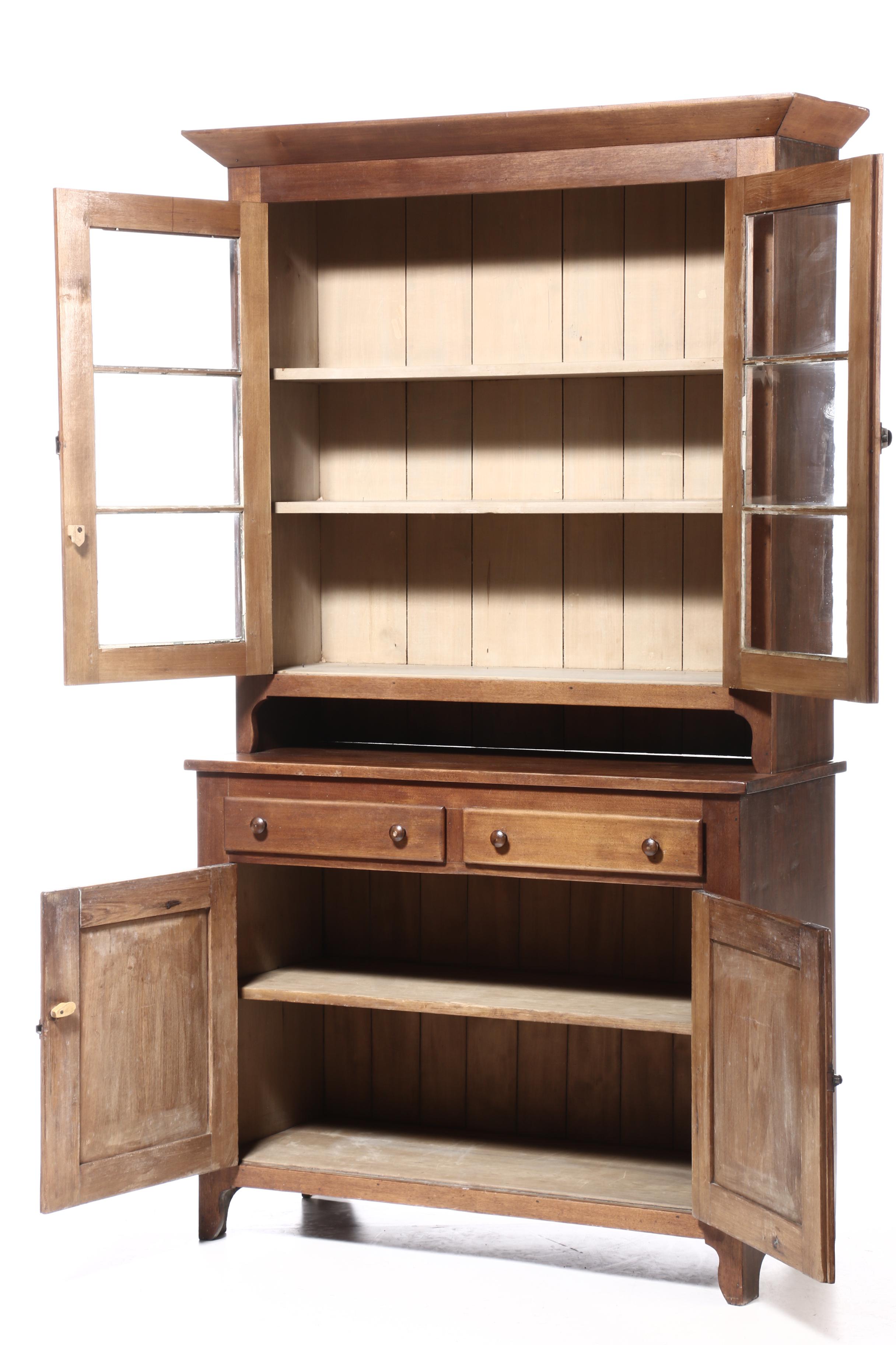 American Walnut and Pine Stepback Cupboard, Mid-19th Century