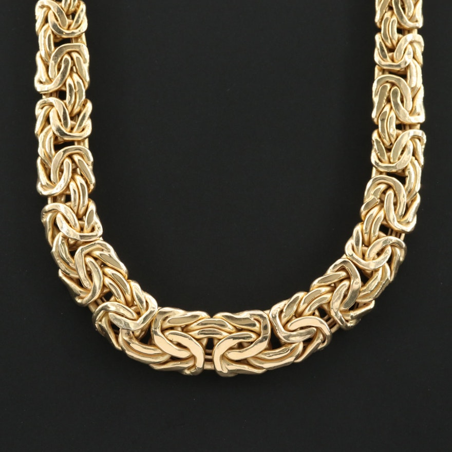 14K Yellow Gold Graduated Byzantine Chain Necklace