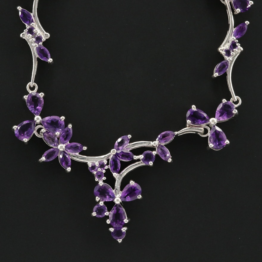 Sterling Silver Amethyst Floral Necklace