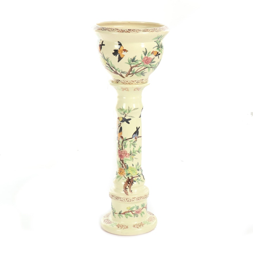 Ardalt Chinoiserie Ceramic Planter and Pedestal, Mid to Late 20th Century