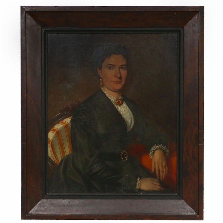 19th Century Female Portrait Oil Painting