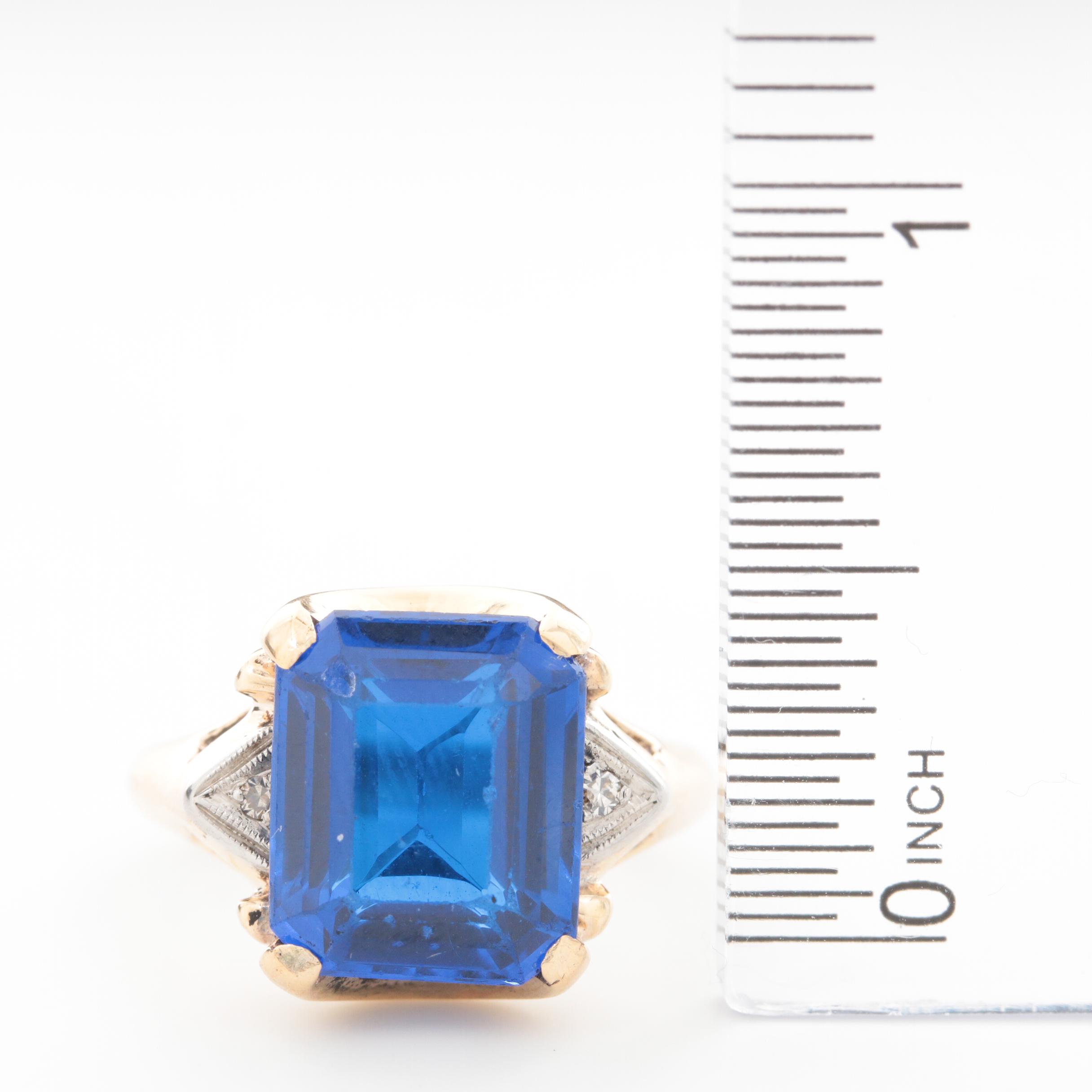 Circa 1950s Rothman & Schneider 10K Yellow Gold Spinel and Diamond Ring