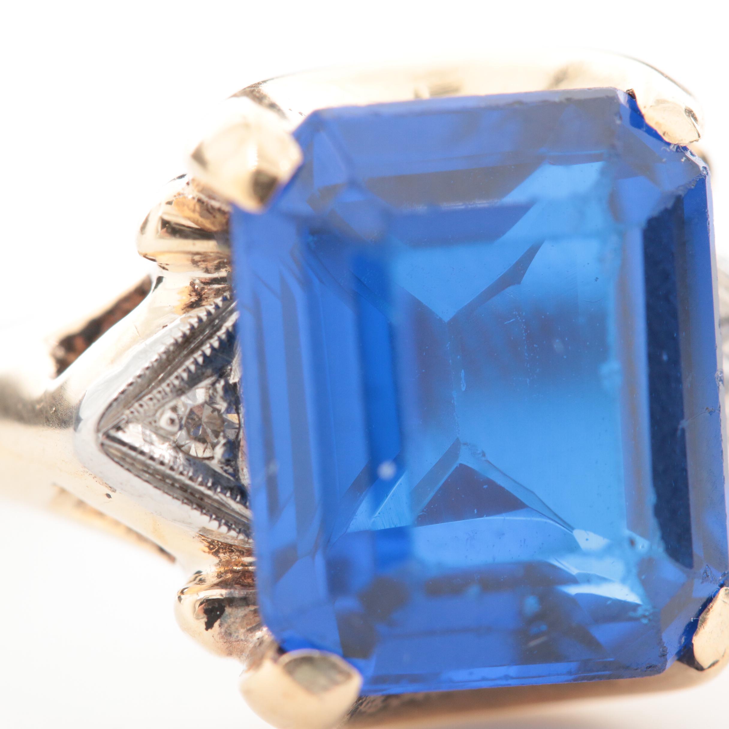 Circa 1950s Rothman & Schneider 10K Yellow Gold Spinel and Diamond Ring