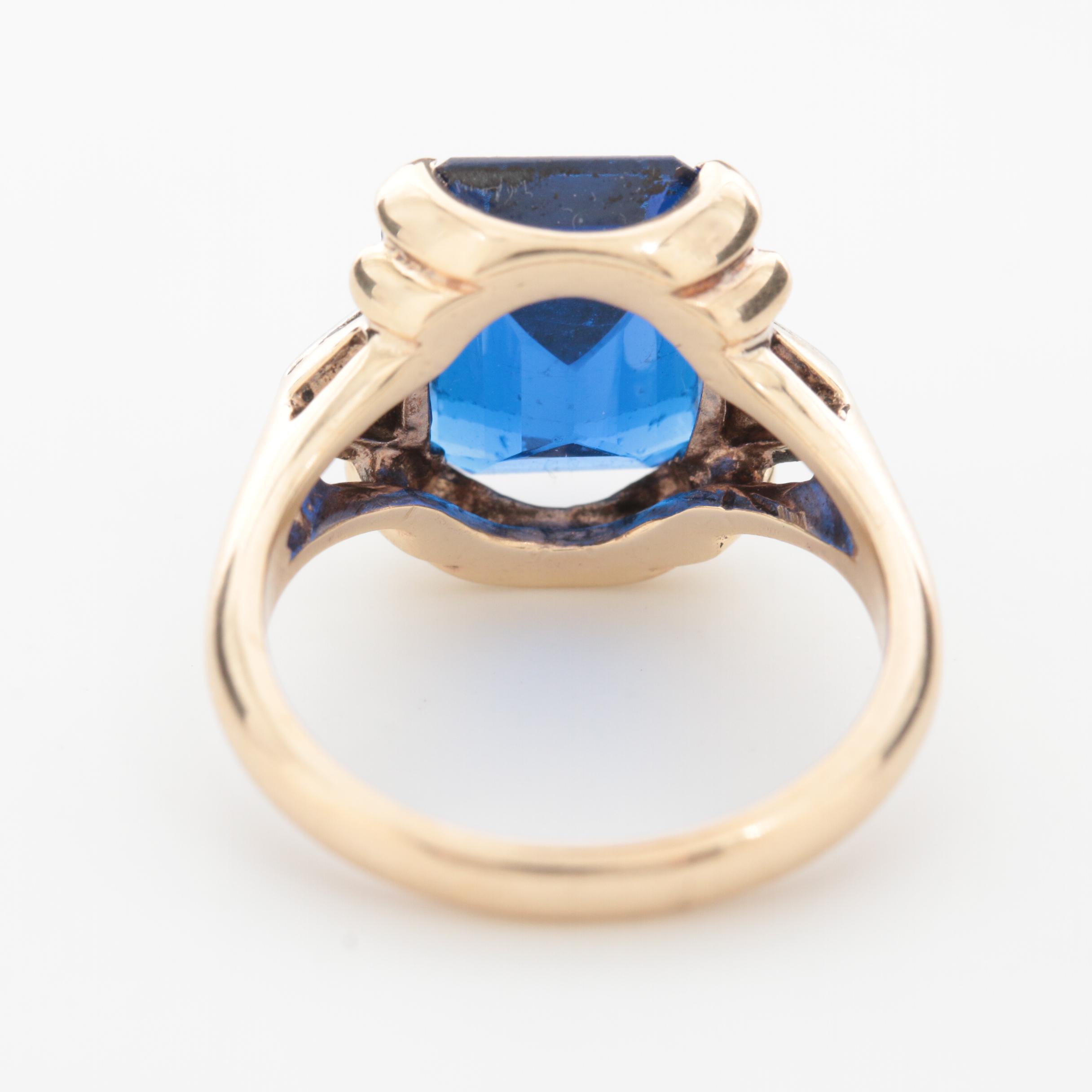 Circa 1950s Rothman & Schneider 10K Yellow Gold Spinel and Diamond Ring