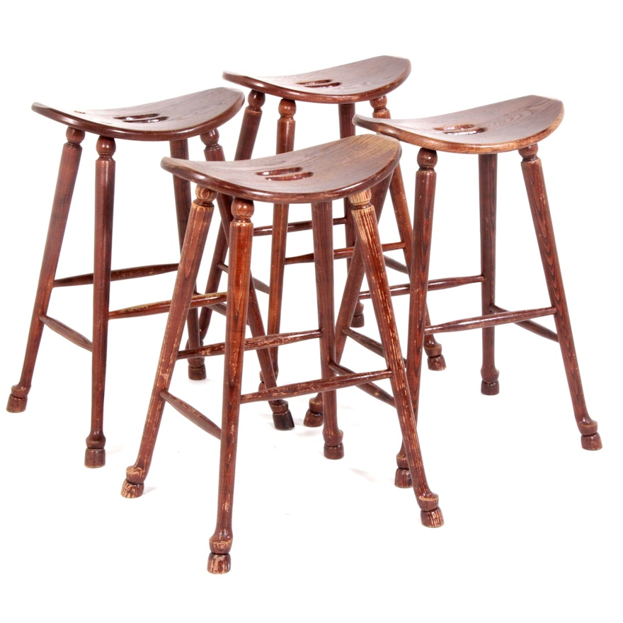 Walsh & Simmons Oak Curved Seat Bar Stools, Set of Four