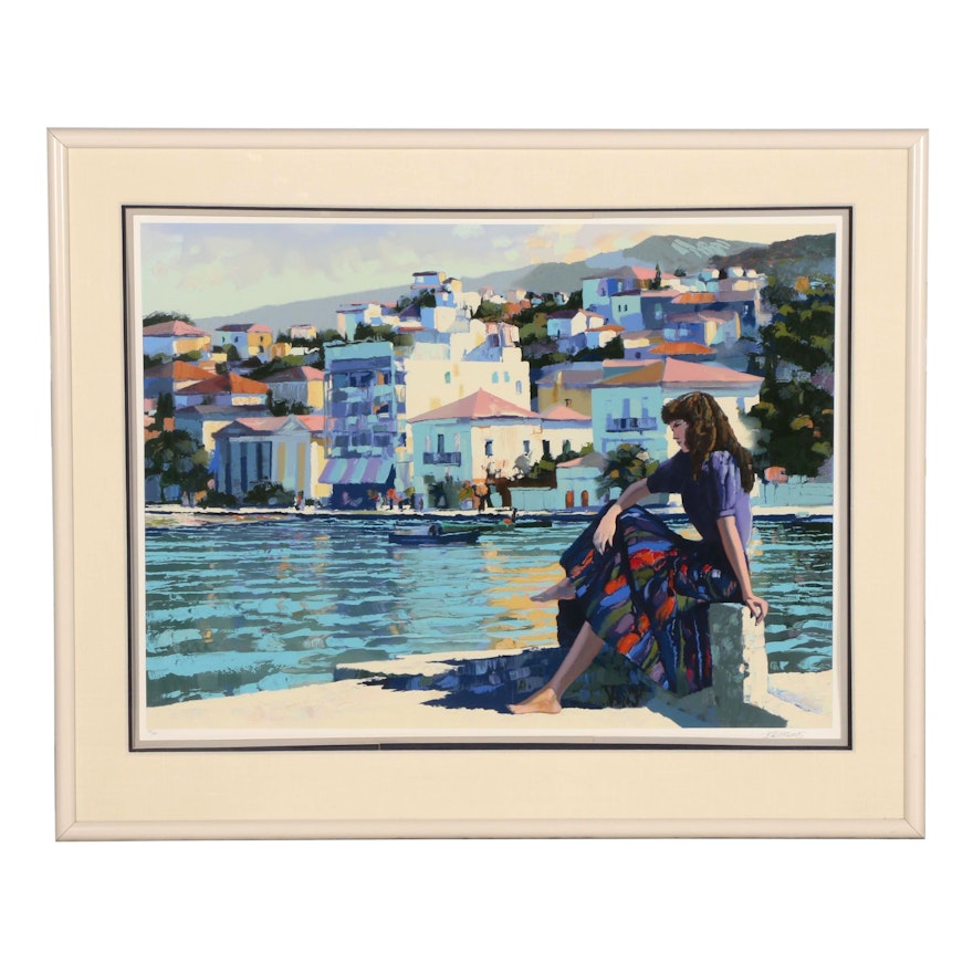 Howard Behrens Serigraph "Grecian Harbor", 1986