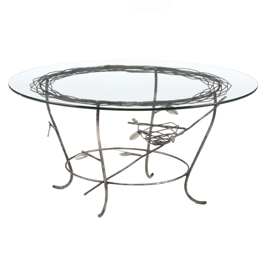 Glass Top Metal Base Coffee Table, Contemporary