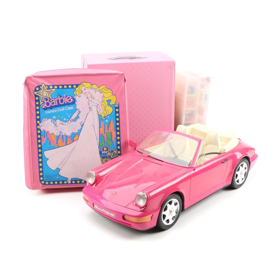 Barbie Doll Car with Clothing and Accessories in Carrying Cases