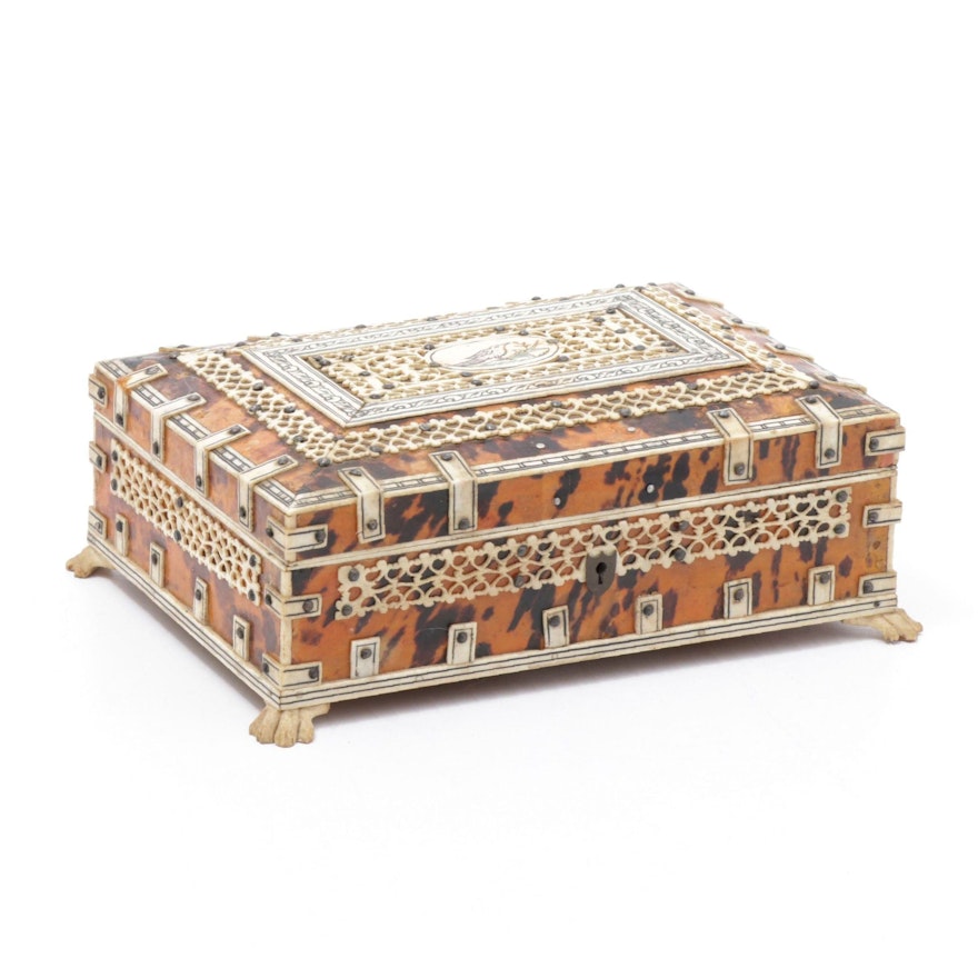 Anglo-Indian Tortoise Shell and Reticulated Bone Box, 19th Century
