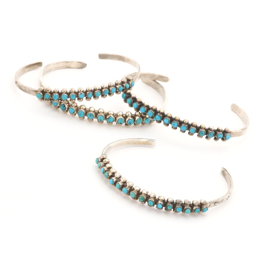 Southwestern Style Sterling Silver Turquoise Cuff Bracelets