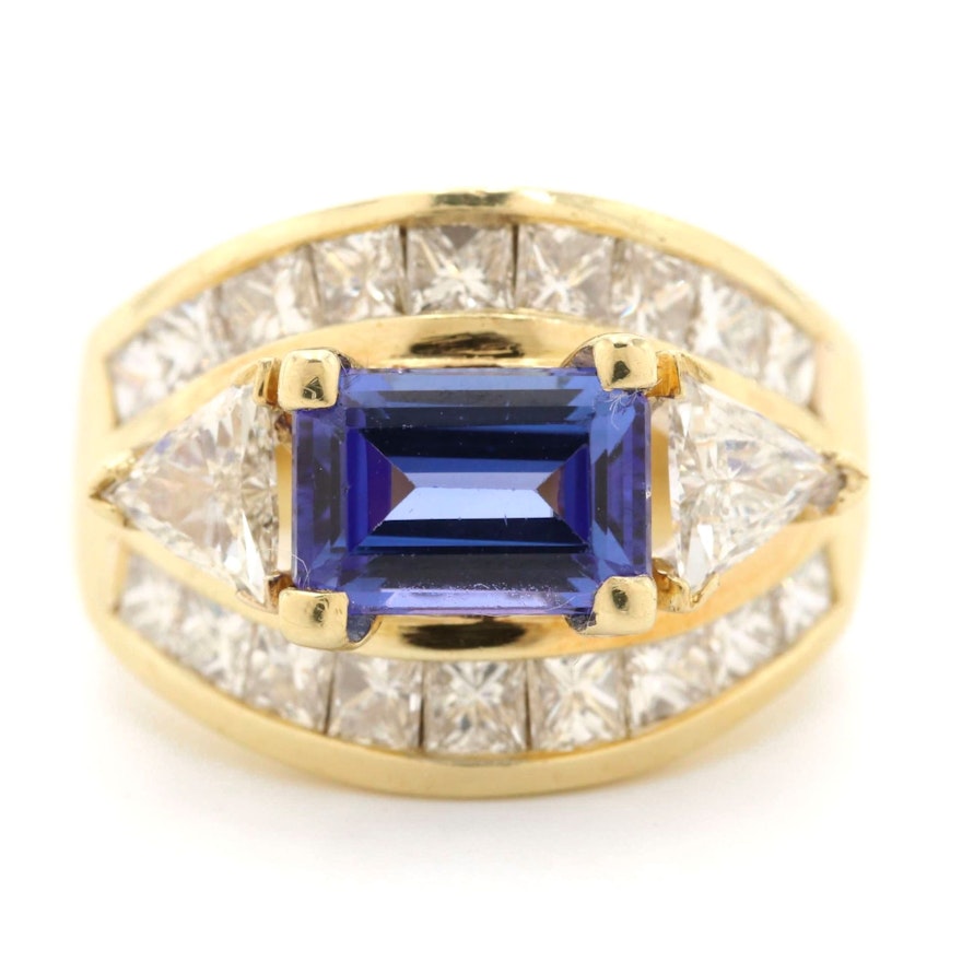 18K Yellow Gold 1.98 CT Tanzanite and 3.08 CTW Diamond Ring