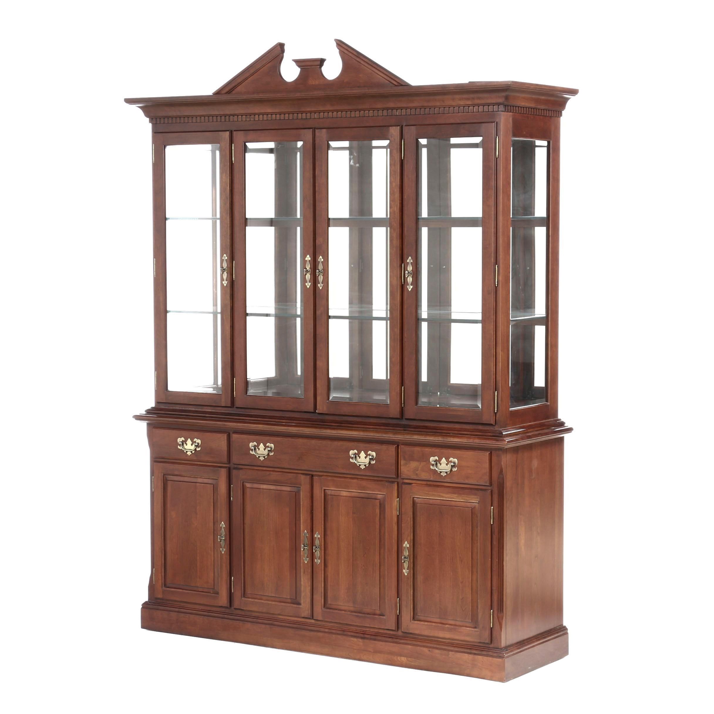 Cresent Cherry Illuminated China Cabinet, Late 20th Century