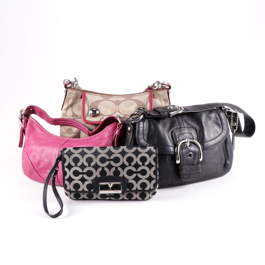 Coach Monogram and Leather Shoulder Bags with Wristlet