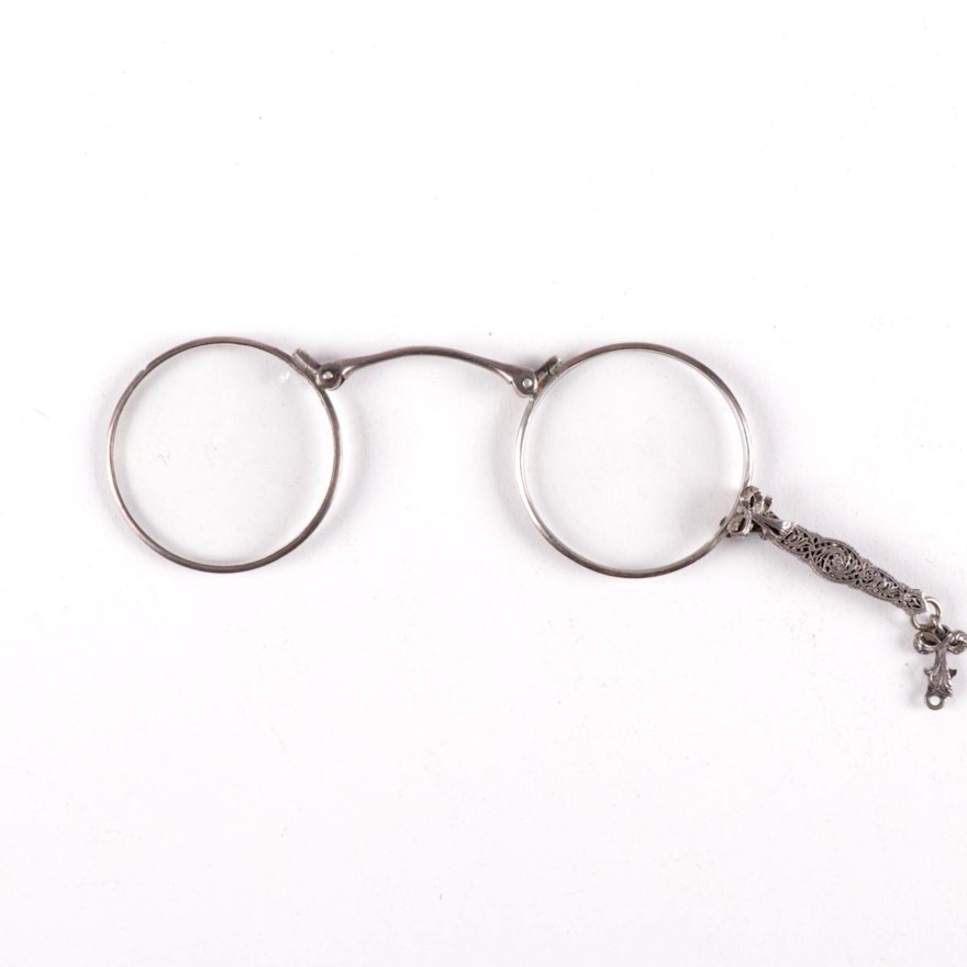 Sterling Silver Frame Filigree Eyeglass Lorgnette, Late 19th Century