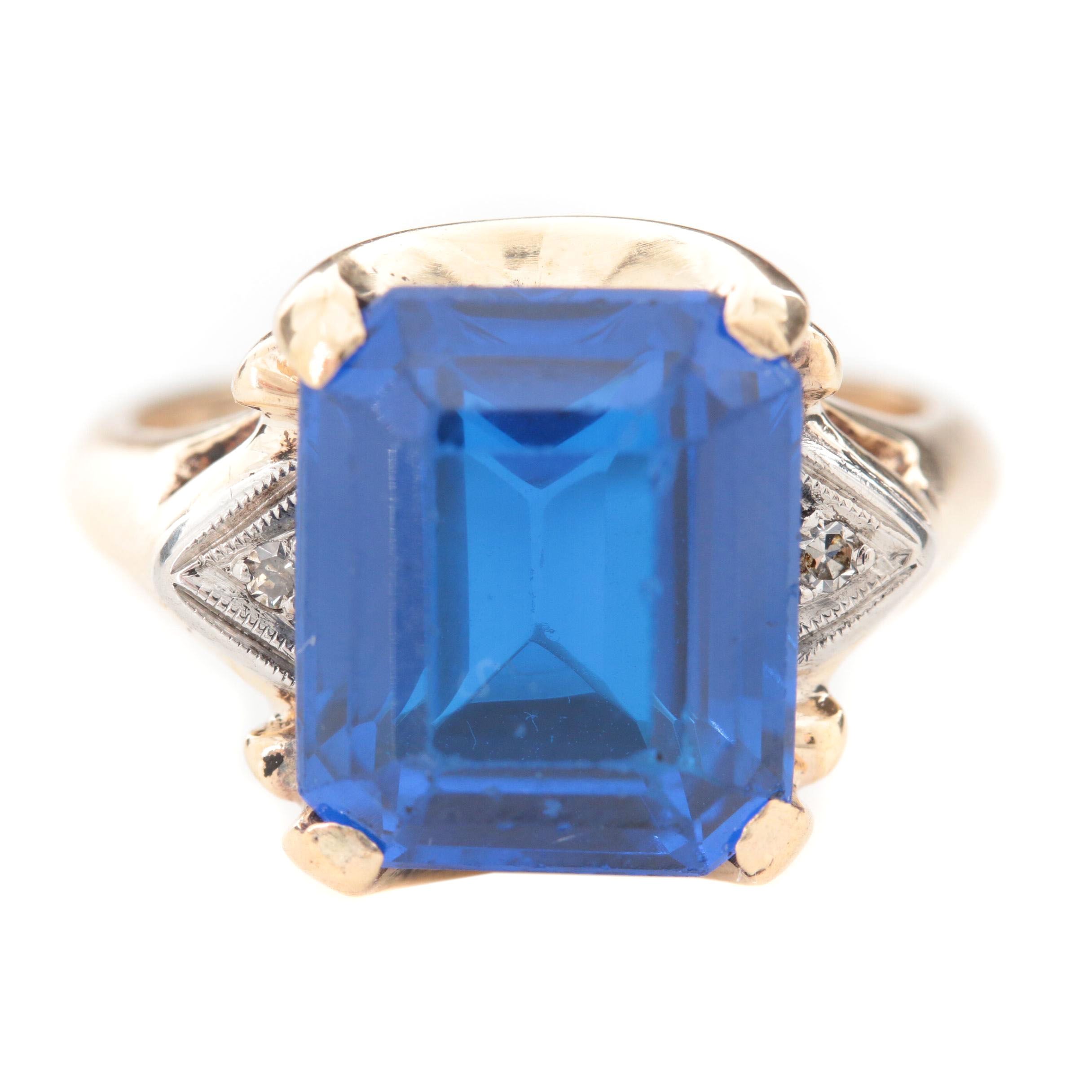 Circa 1950s Rothman & Schneider 10K Yellow Gold Spinel and Diamond Ring