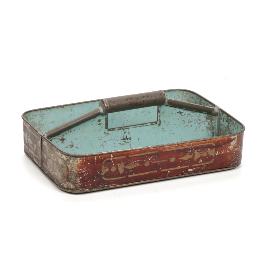 J.A. & Co. Folk Art Tableware Tin Utensil Caddy, Circa 1900-1915