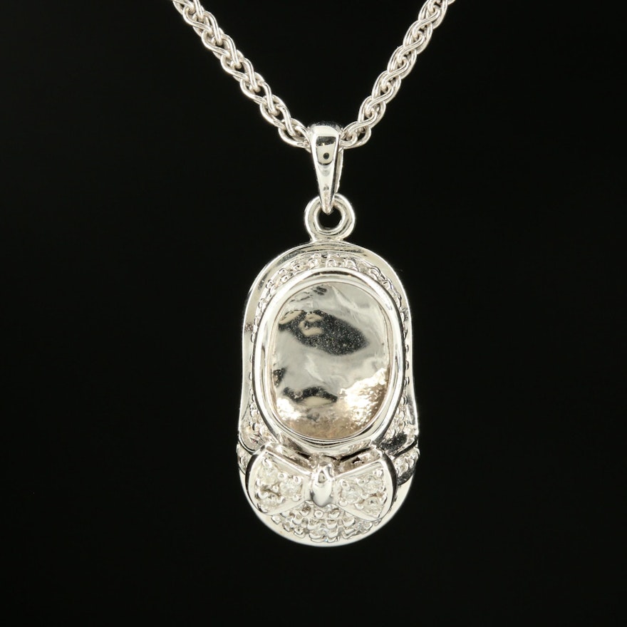 14K White Gold Diamond Baby Shoe Pendant Necklace
