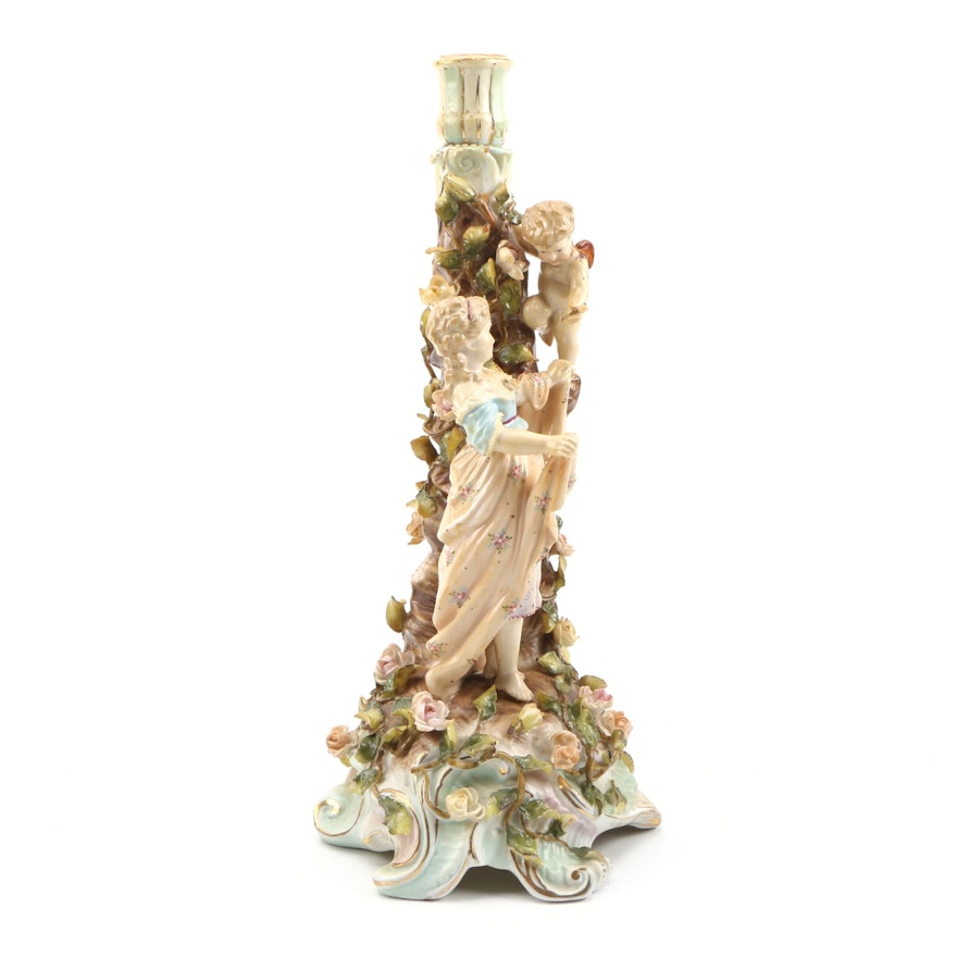 Schierholz Dresden Style Porcelain Figural Candlestick