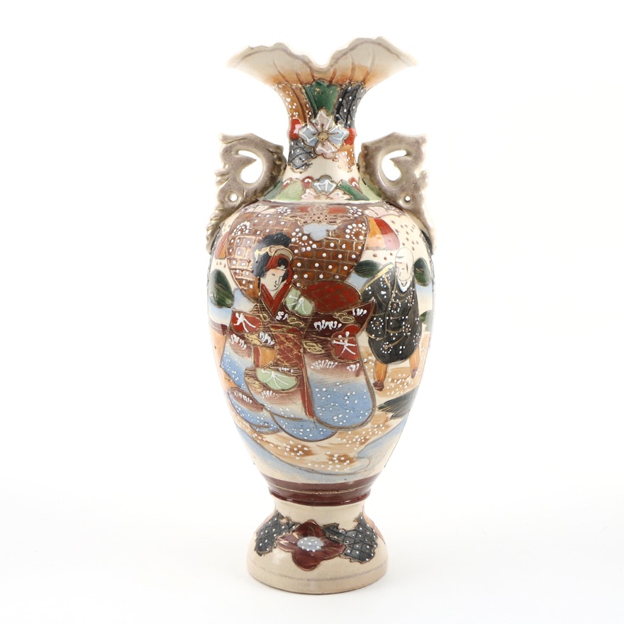 East Asian Moriage Satsuma Ceramic Vase