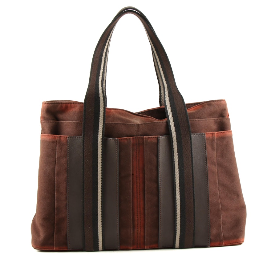 Hermès Troca Tote in Brown Canvas and Leather