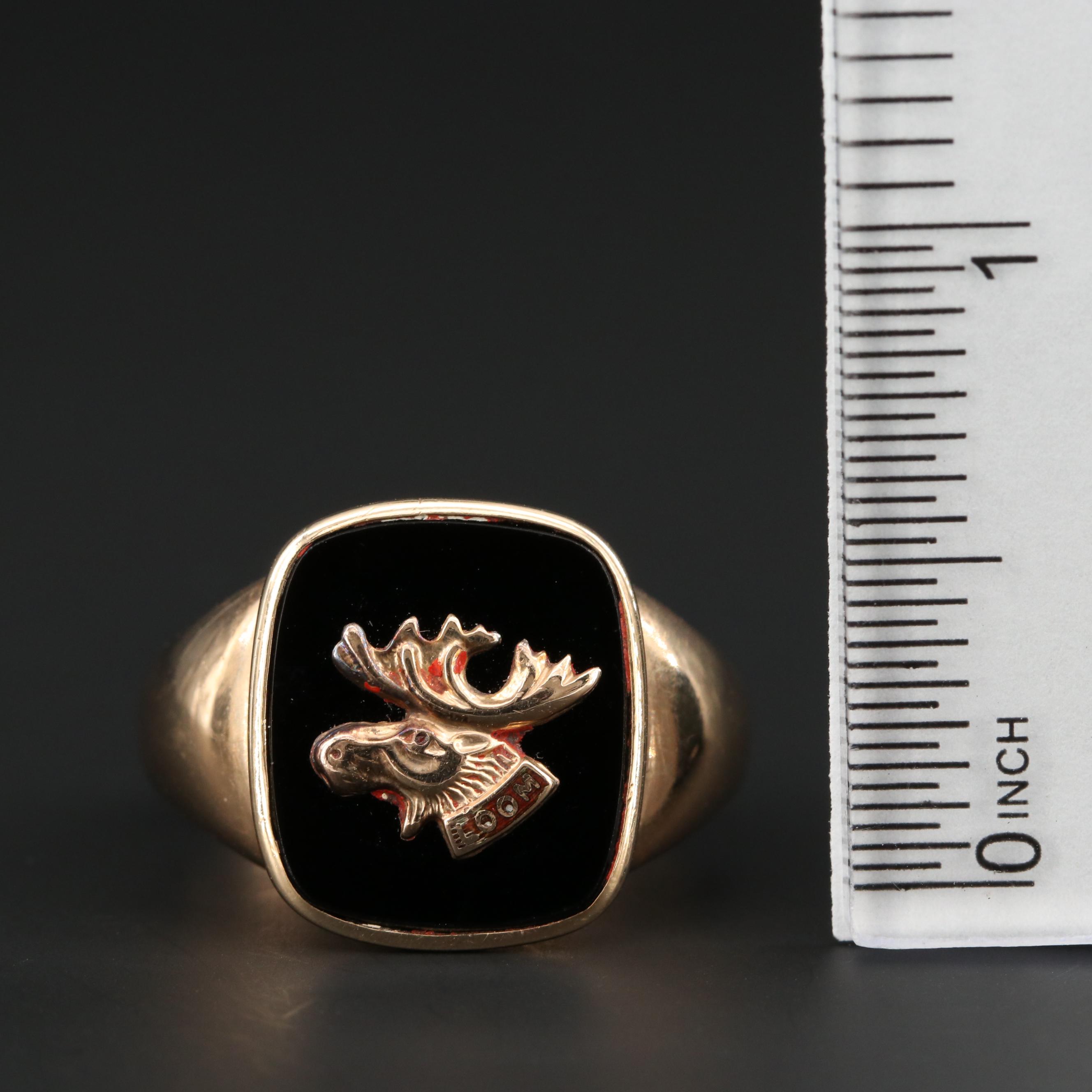 10K Yellow Gold Black Onyx Loyal Order of Moose Ring